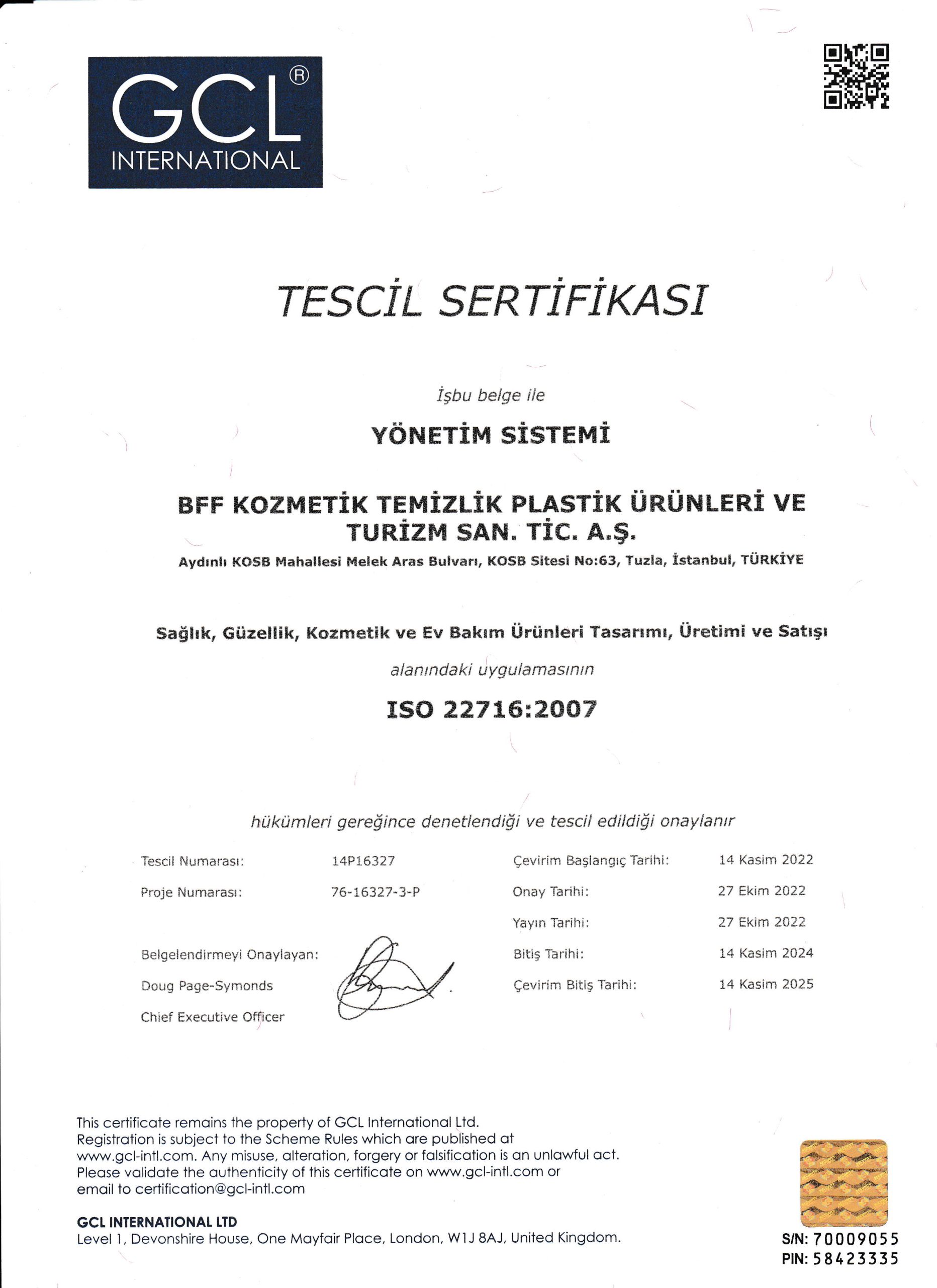 ISO22716 – GMP – BFF KOZMETIK 2023 TR